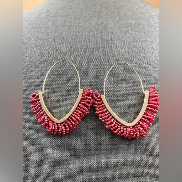 Beaded Dangle Earrings – V-shaped Beaded Earrings Statement Beaded Drop Fringe - Picture 1 of 3